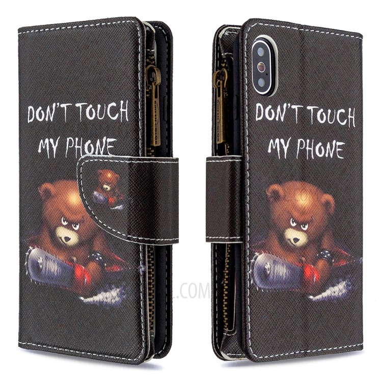 BF03 Pattern Printing Zipper Wallet Leather Protective Phone Cover for iPhone X/XS 5.8 inch - Fierce Bear-4