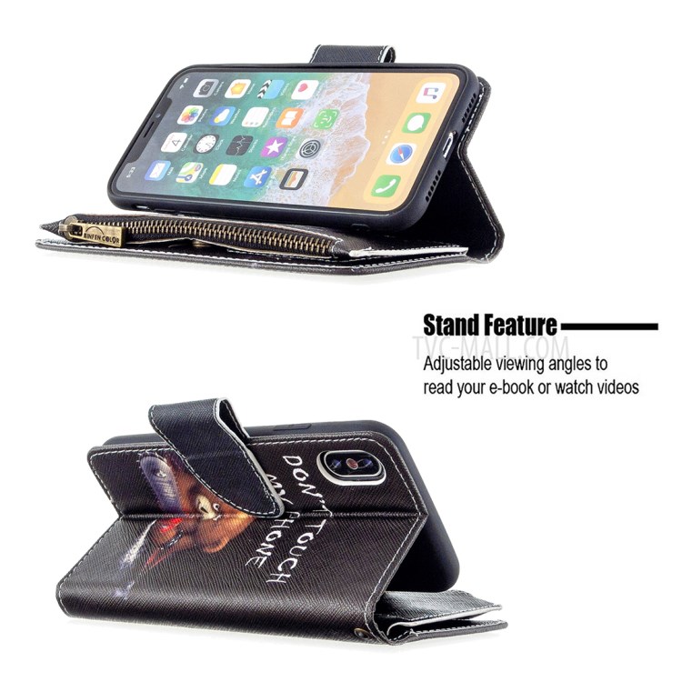BF03 Pattern Printing Zipper Wallet Leather Protective Phone Cover for iPhone X/XS 5.8 inch - Fierce Bear-6