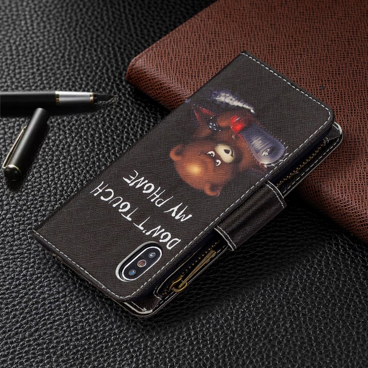 BF03 Pattern Printing Zipper Wallet Leather Protective Phone Cover for iPhone X/XS 5.8 inch - Fierce Bear-8