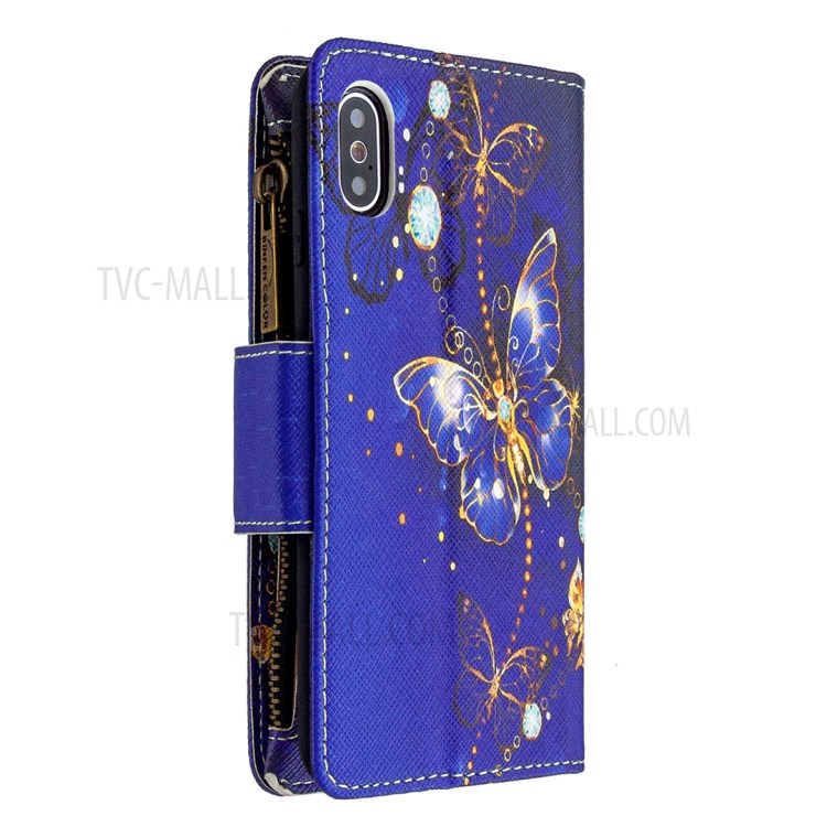 BF03 Pattern Printing Zipper Wallet Leather Protective Phone Cover for iPhone X/XS 5.8 inch - Gold Butterfly-3