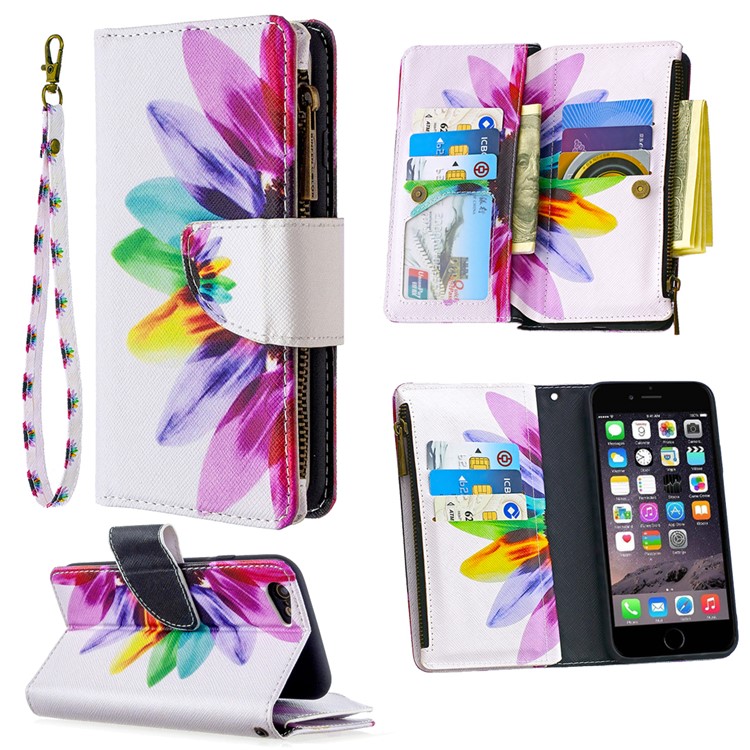 BF03 Pattern Printing Zipper Wallet Leather Protective Case for iPhone 6/6s 4.7-inch - Colorful Petals-1