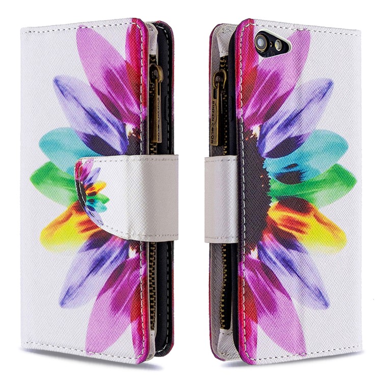BF03 Pattern Printing Zipper Wallet Leather Protective Case for iPhone 6/6s 4.7-inch - Colorful Petals-4