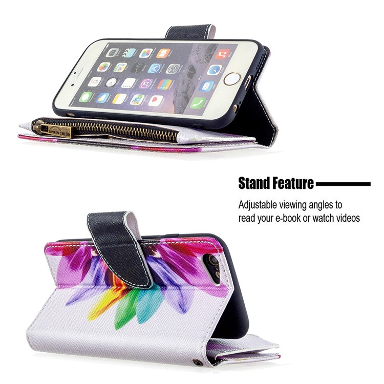 BF03 Pattern Printing Zipper Wallet Leather Protective Case for iPhone 6/6s 4.7-inch - Colorful Petals-5