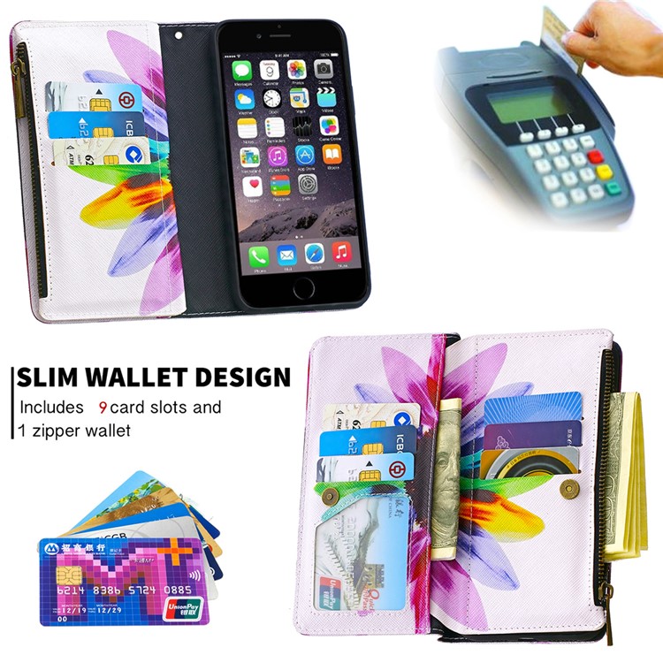 BF03 Pattern Printing Zipper Wallet Leather Protective Case for iPhone 6/6s 4.7-inch - Colorful Petals-6