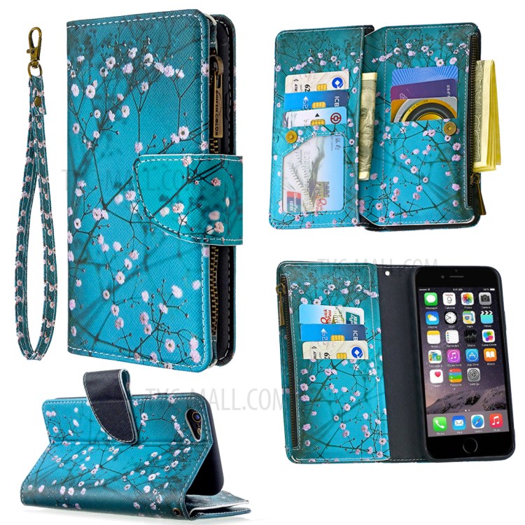 BF03 Pattern Printing Zipper Wallet Leather Protective Case for iPhone 6/6s 4.7-inch - Plum Blossom-1