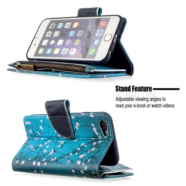 BF03 Pattern Printing Zipper Wallet Leather Protective Case for iPhone 6/6s 4.7-inch - Plum Blossom-5
