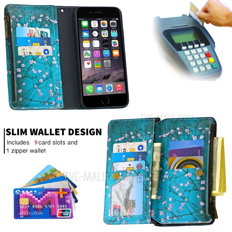 BF03 Pattern Printing Zipper Wallet Leather Protective Case for iPhone 6/6s 4.7-inch - Plum Blossom-6