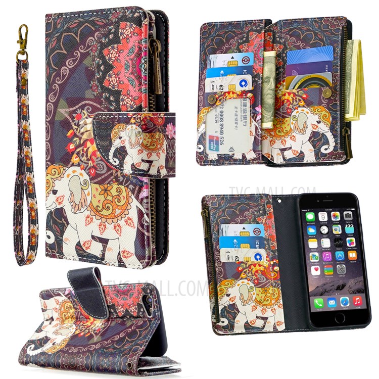BF03 Pattern Printing Zipper Wallet Leather Protective Case for iPhone 6/6s 4.7-inch - Elephant-1
