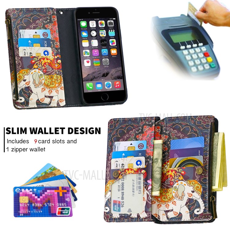 BF03 Pattern Printing Zipper Wallet Leather Protective Case for iPhone 6/6s 4.7-inch - Elephant-6
