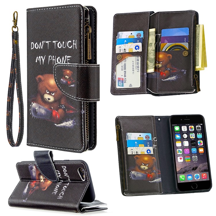 BF03 Pattern Printing Zipper Wallet Leather Protective Case for iPhone 6/6s 4.7-inch - Fierce Bear-1
