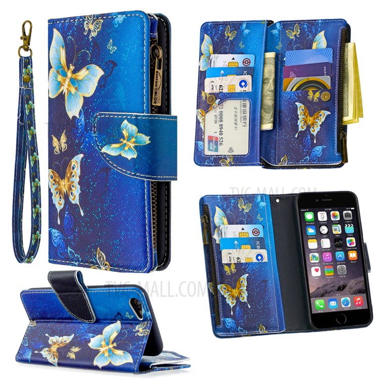 BF03 Pattern Printing Zipper Wallet Leather Protective Case for iPhone 6/6s 4.7-inch - Beautiful Butterfly-1