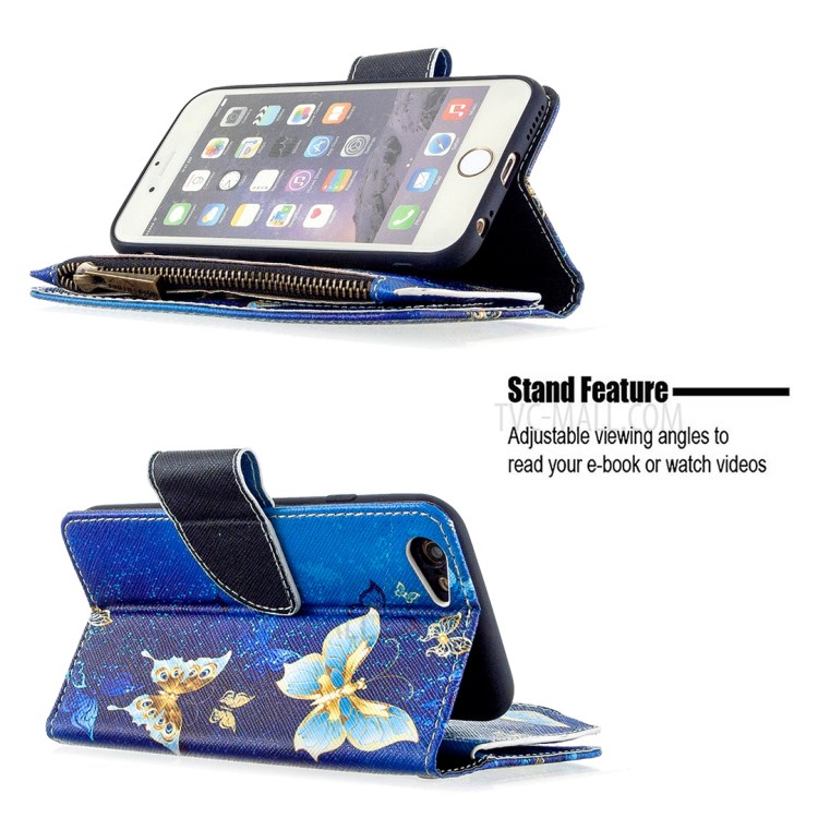 BF03 Pattern Printing Zipper Wallet Leather Protective Case for iPhone 6/6s 4.7-inch - Beautiful Butterfly-5