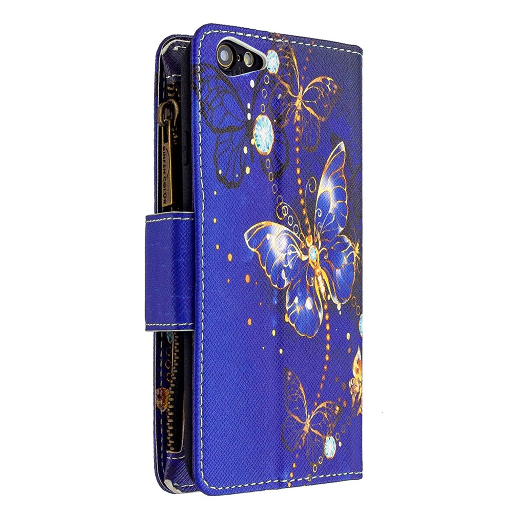 BF03 Pattern Printing Zipper Wallet Leather Protective Case for iPhone 6/6s 4.7-inch - Gold Butterfly-3