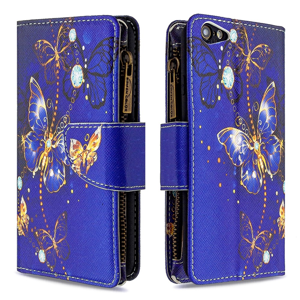 BF03 Pattern Printing Zipper Wallet Leather Protective Case for iPhone 6/6s 4.7-inch - Gold Butterfly-4