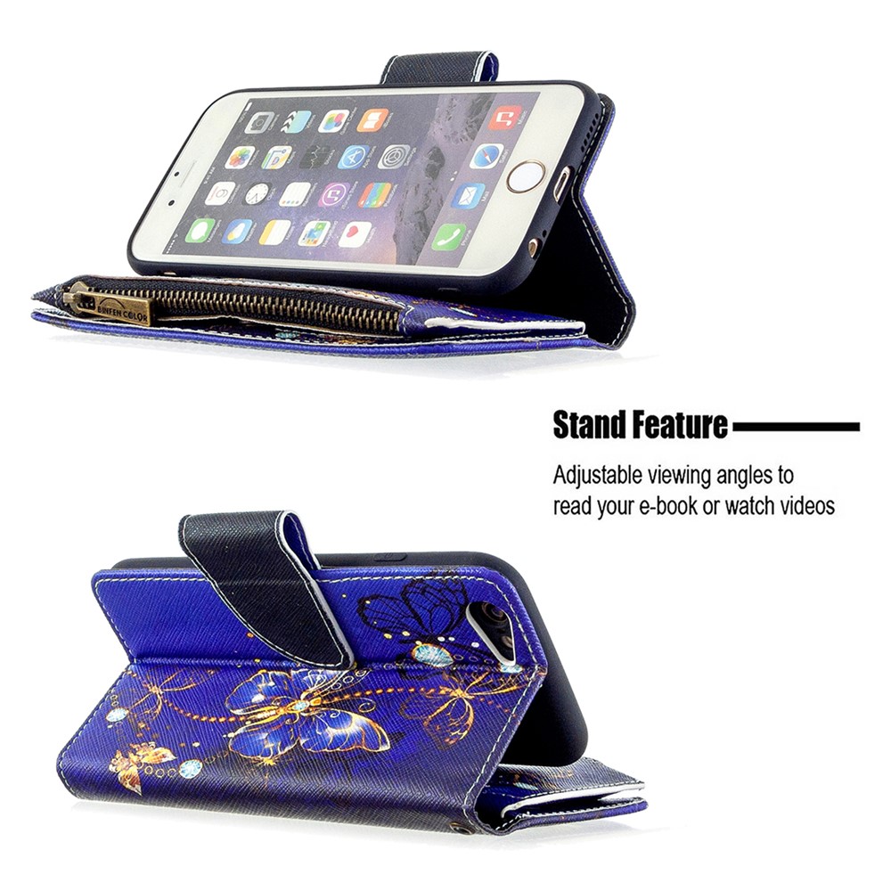 BF03 Pattern Printing Zipper Wallet Leather Protective Case for iPhone 6/6s 4.7-inch - Gold Butterfly-5