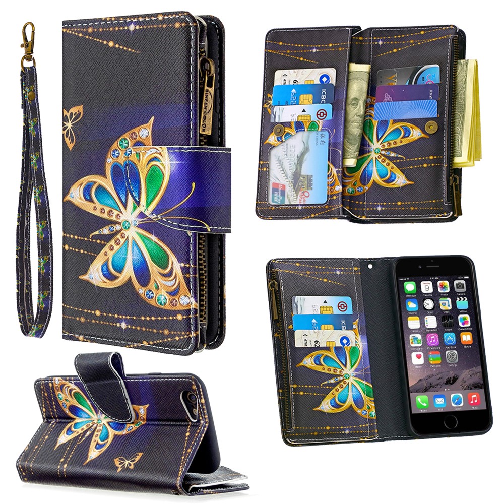 BF03 Pattern Printing Zipper Wallet Leather Protective Case for iPhone 6/6s 4.7-inch - Crystal Butterfly-1