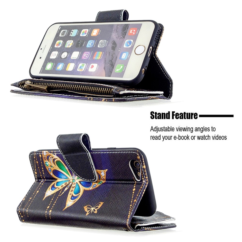BF03 Pattern Printing Zipper Wallet Leather Protective Case for iPhone 6/6s 4.7-inch - Crystal Butterfly-5