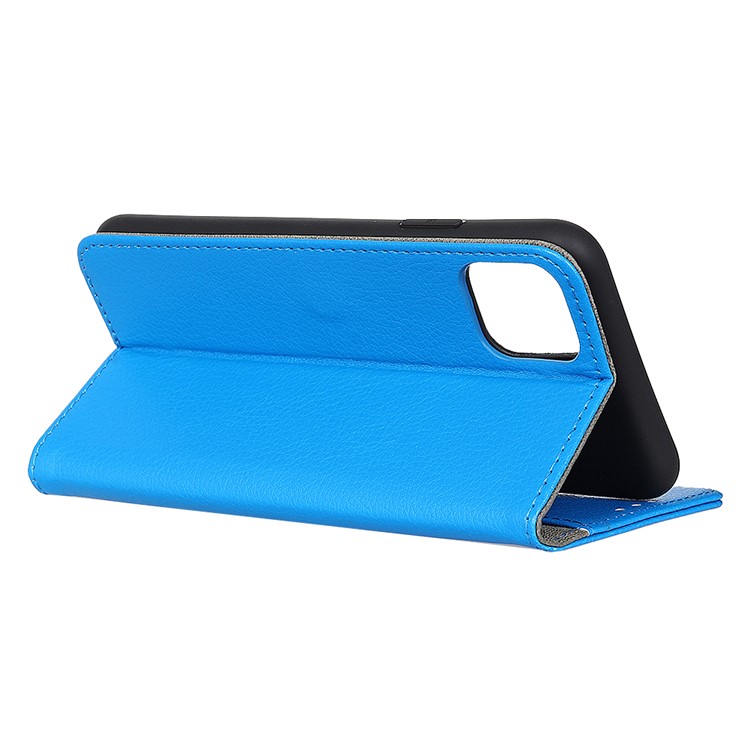 Litchi Skin Magnetic Leather Shell for iPhone 12 Pro/12 - Blue-3