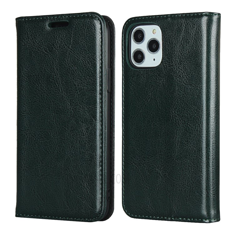 Crazy Horse Texture Genuine Leather Wallet Phone Case for Apple iPhone 11 Pro Max 6.5 inch - Green-1