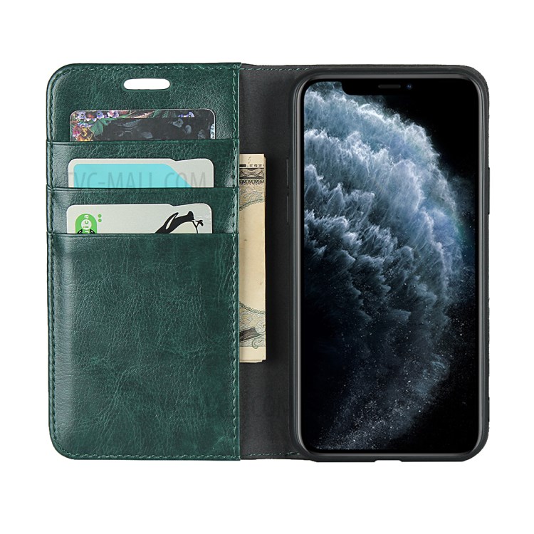 Crazy Horse Texture Genuine Leather Wallet Phone Case for Apple iPhone 11 Pro Max 6.5 inch - Green-4