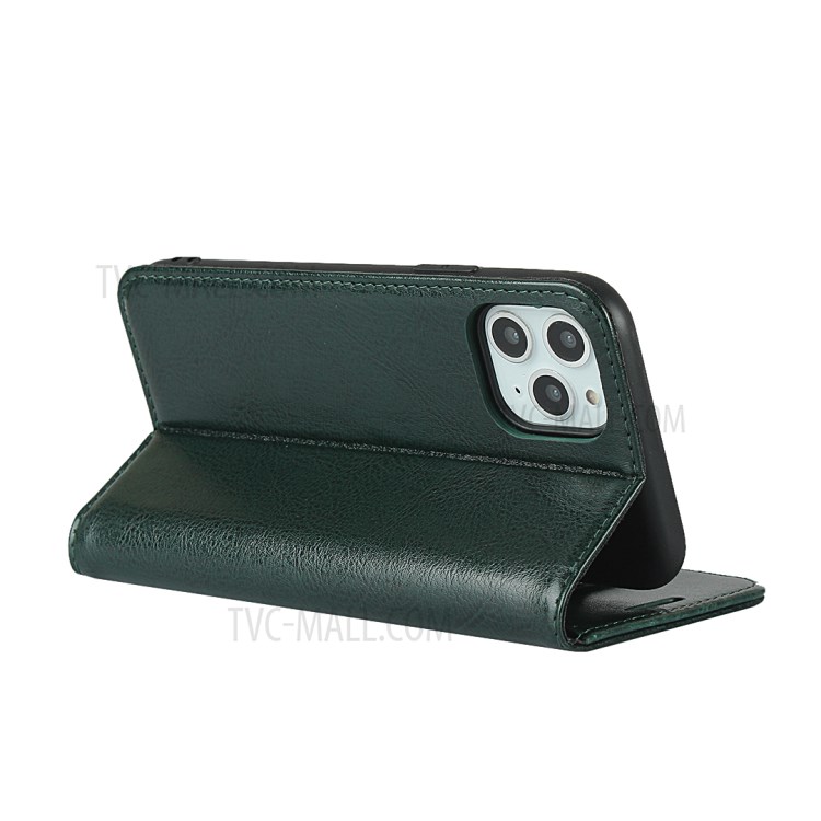 Crazy Horse Texture Genuine Leather Wallet Phone Case for Apple iPhone 11 Pro Max 6.5 inch - Green-5