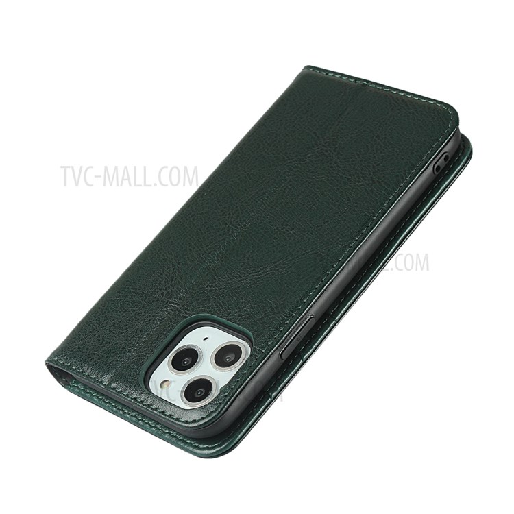 Crazy Horse Texture Genuine Leather Wallet Phone Case for Apple iPhone 11 Pro Max 6.5 inch - Green-6