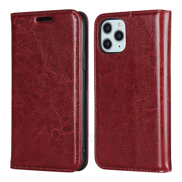 Crazy Horse Texture Genuine Leather Wallet Phone Case for Apple iPhone 11 Pro Max 6.5 inch - Red-1