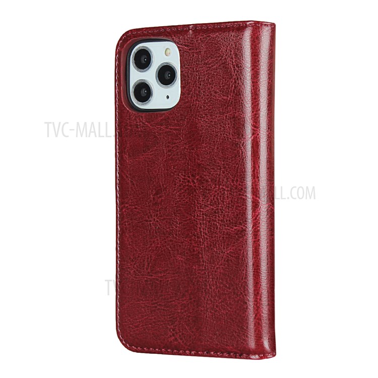 Crazy Horse Texture Genuine Leather Wallet Phone Case for Apple iPhone 11 Pro Max 6.5 inch - Red-3