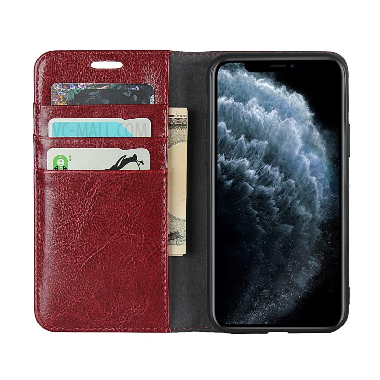 Crazy Horse Texture Genuine Leather Wallet Phone Case for Apple iPhone 11 Pro Max 6.5 inch - Red-4