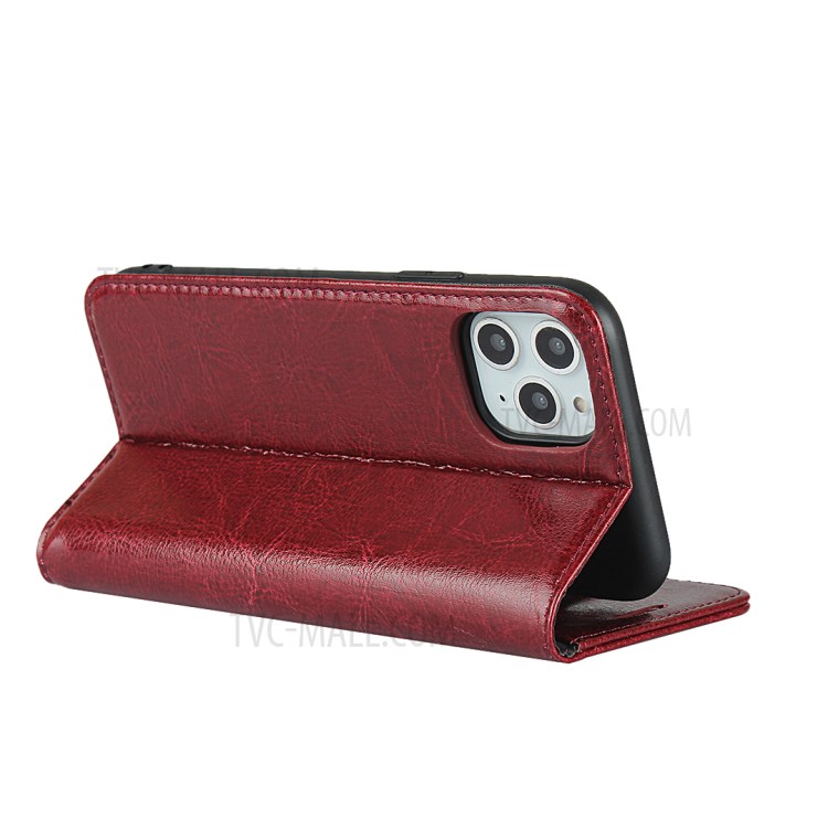Crazy Horse Texture Genuine Leather Wallet Phone Case for Apple iPhone 11 Pro Max 6.5 inch - Red-5