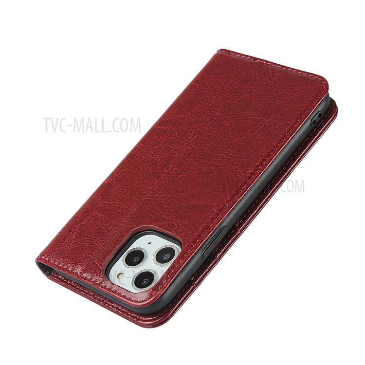 Crazy Horse Texture Genuine Leather Wallet Phone Case for Apple iPhone 11 Pro Max 6.5 inch - Red-6