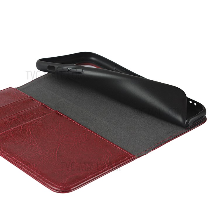 Crazy Horse Texture Genuine Leather Wallet Phone Case for Apple iPhone 11 Pro Max 6.5 inch - Red-7