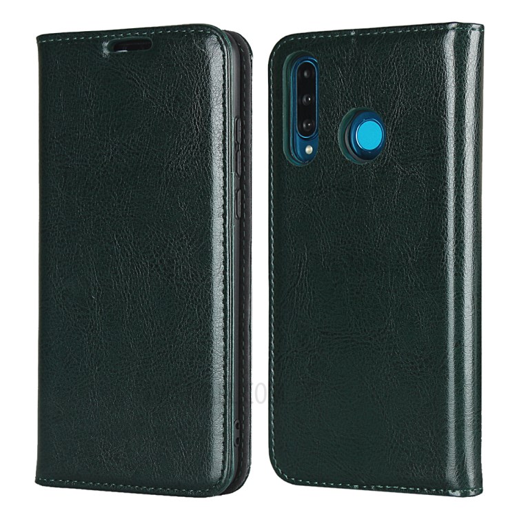 Crazy Horse Texture Genuine Leather Wallet Case for Huawei P30 Lite New Edition/P30 Lite/nova 4e - Green-1