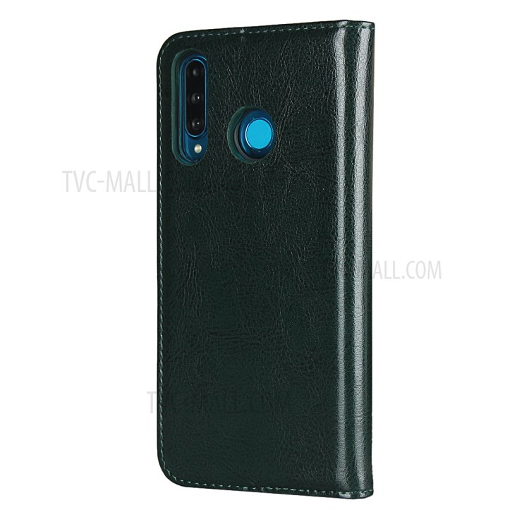Crazy Horse Texture Genuine Leather Wallet Case for Huawei P30 Lite New Edition/P30 Lite/nova 4e - Green-3