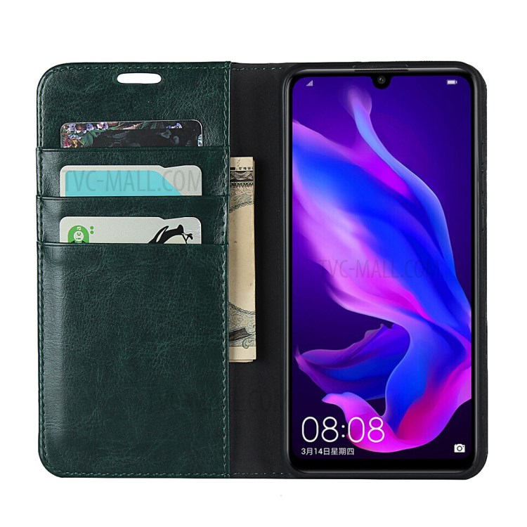 Crazy Horse Texture Genuine Leather Wallet Case for Huawei P30 Lite New Edition/P30 Lite/nova 4e - Green-4