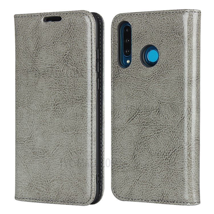 Crazy Horse Texture Genuine Leather Wallet Case for Huawei P30 Lite New Edition/P30 Lite/nova 4e - Grey-1