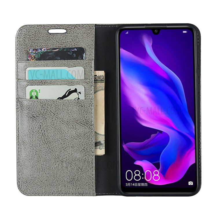 Crazy Horse Texture Genuine Leather Wallet Case for Huawei P30 Lite New Edition/P30 Lite/nova 4e - Grey-4