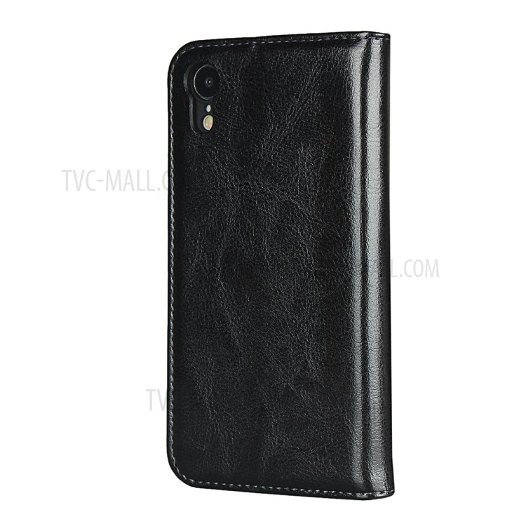 Crazy Horse Texture Genuine Leather Wallet Phone Case for Apple iPhone XR 6.1 inch - Black-4