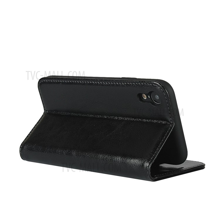 Crazy Horse Texture Genuine Leather Wallet Phone Case for Apple iPhone XR 6.1 inch - Black-5