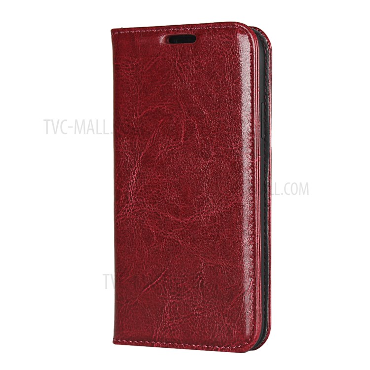 Crazy Horse Texture Genuine Leather Wallet Phone Case for Apple iPhone XR 6.1 inch - Red-3