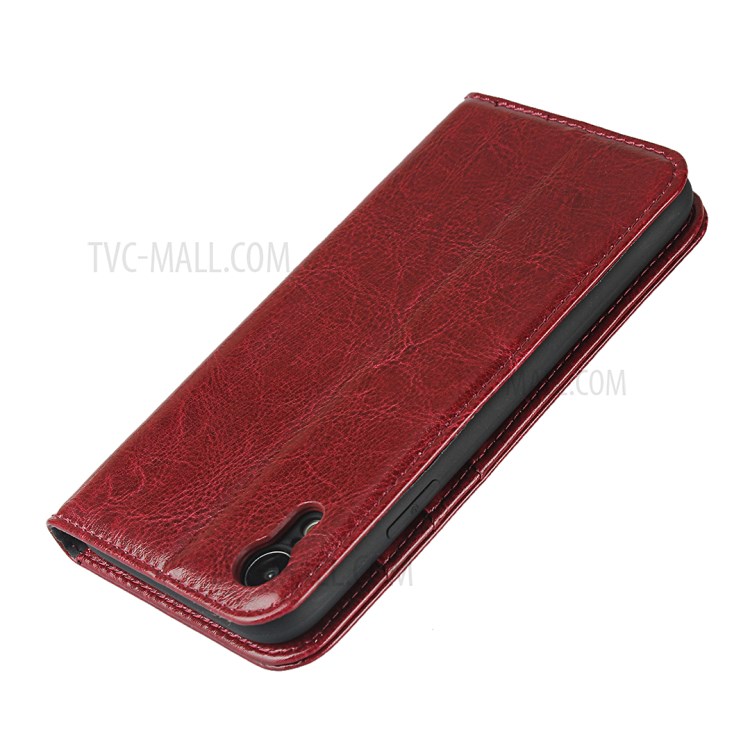 Crazy Horse Texture Genuine Leather Wallet Phone Case for Apple iPhone XR 6.1 inch - Red-6
