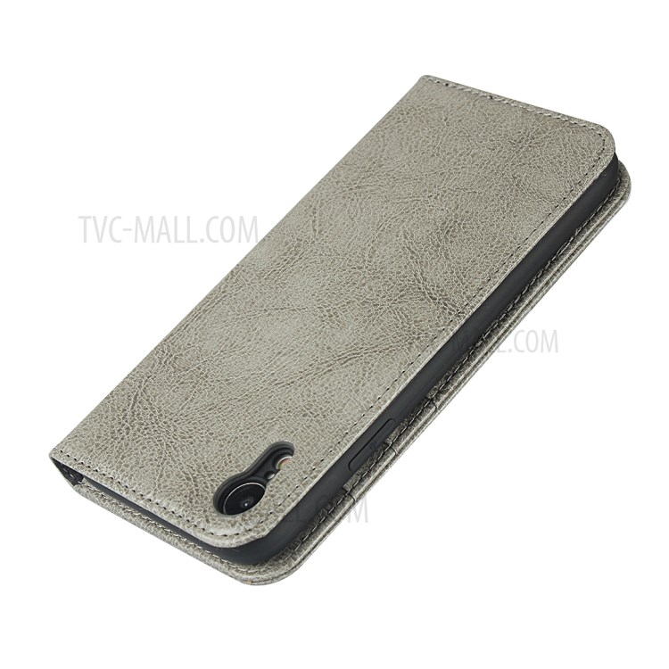 Crazy Horse Texture Genuine Leather Wallet Phone Case for Apple iPhone XR 6.1 inch - Grey-5