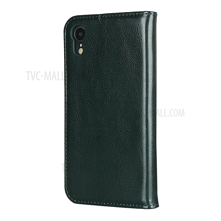 Crazy Horse Texture Genuine Leather Wallet Phone Case for Apple iPhone XR 6.1 inch - Green-4
