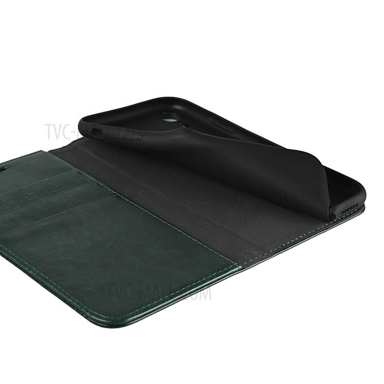 Crazy Horse Texture Genuine Leather Wallet Phone Case for Apple iPhone XR 6.1 inch - Green-7