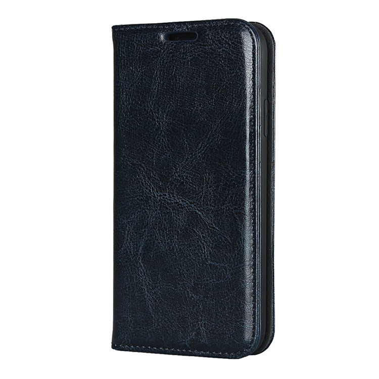 Crazy Horse Texture Genuine Leather Wallet Phone Case for Apple iPhone XR 6.1 inch - Blue-3