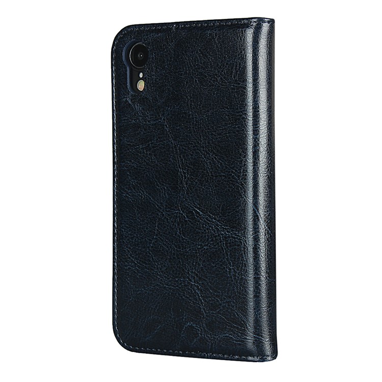 Crazy Horse Texture Genuine Leather Wallet Phone Case for Apple iPhone XR 6.1 inch - Blue-4