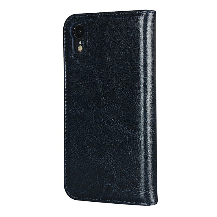 Crazy Horse Textur Echtes Leder -brieftaschenhülle Für Apple Iphone XR 6,1 Zoll - Blau-4