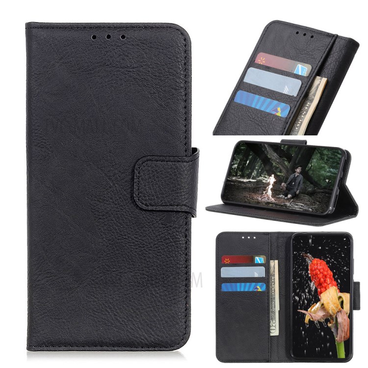 Litchi Skin Wallet Leather Unique Cover for iPhone 12 Max/12 Pro 6.1 inch - Black-1