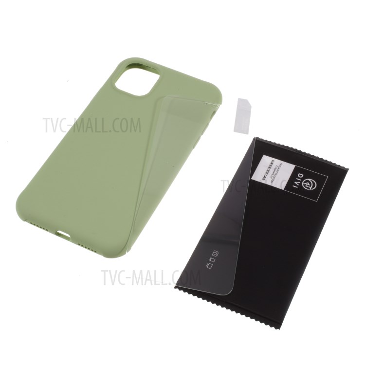 DIVI Shockproof Liquid Silicone Cover with Tempered Glass Screen Protector for iPhone 11 6.1 inch - Green-1