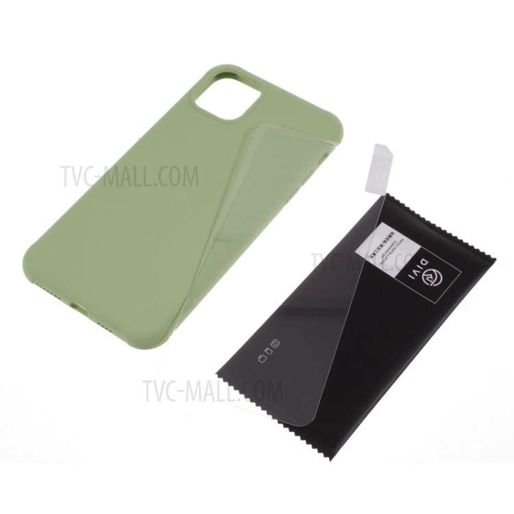 DIVI Shockproof Liquid Silicone Shell with Tempered Glass Screen Protector for iPhone 11 Pro Max 6.5 inch - Light Green-6